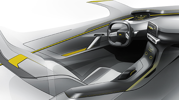 Futuristic car inside; cockpit